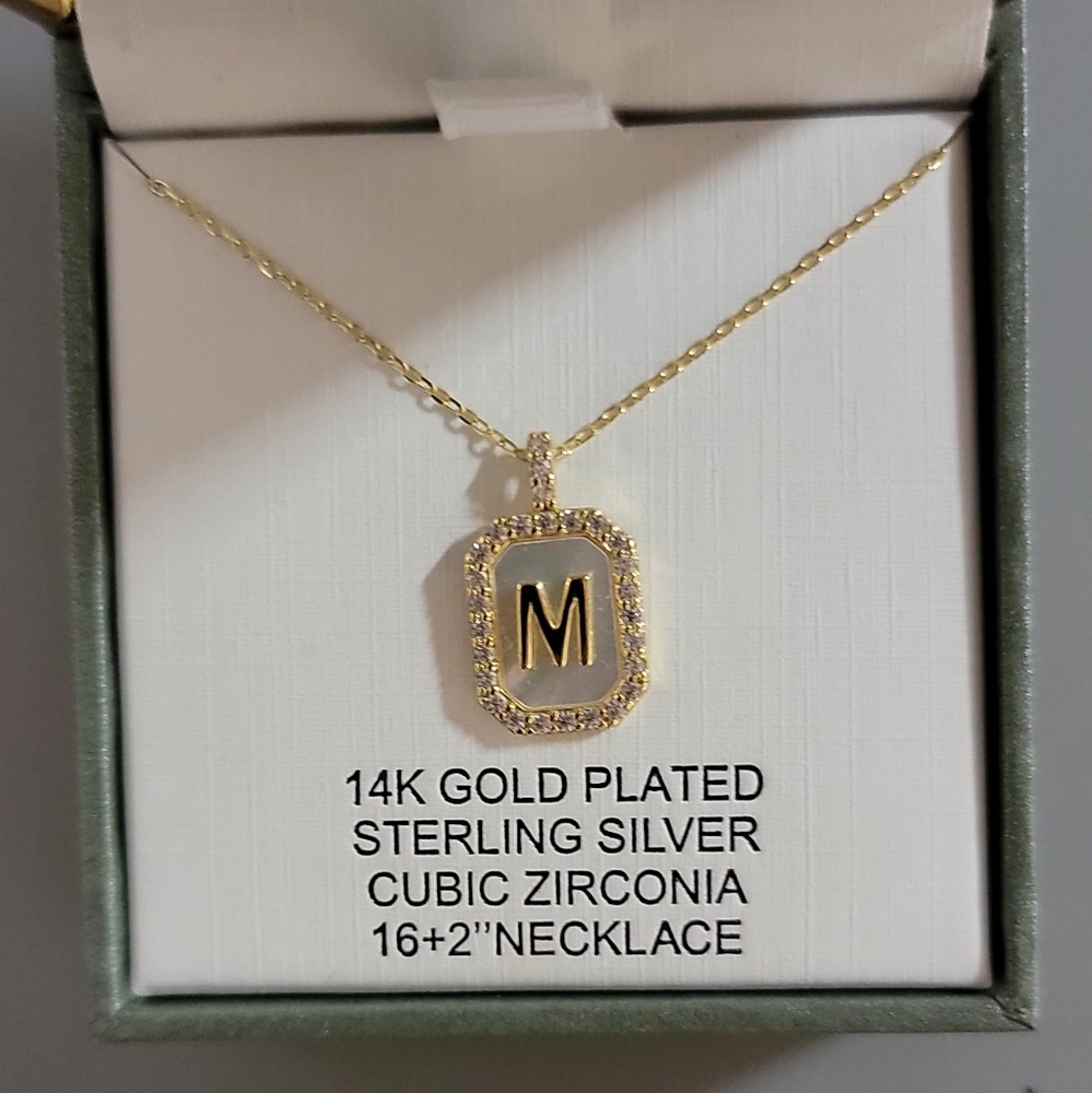 Charlotte & Lexi Letter "M" Necklace, 14K Gold Plated Sterling Silver